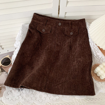 Lezser női rövid kordbársony szoknya magas derékkal