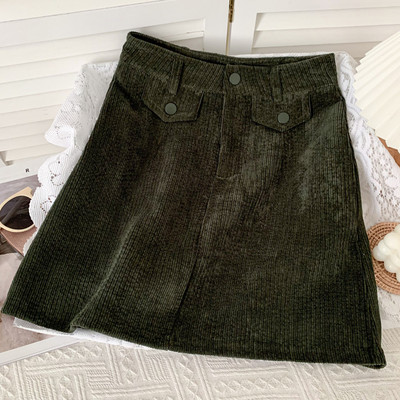 Lezser női rövid kordbársony szoknya magas derékkal