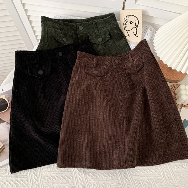 Lezser női rövid kordbársony szoknya magas derékkal