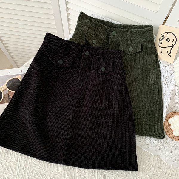 Lezser női rövid kordbársony szoknya magas derékkal