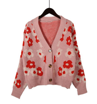 Női kardigán virágmintával és gombokkal