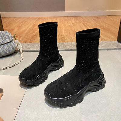 Modern női csizma eco velúr díszkövekkel