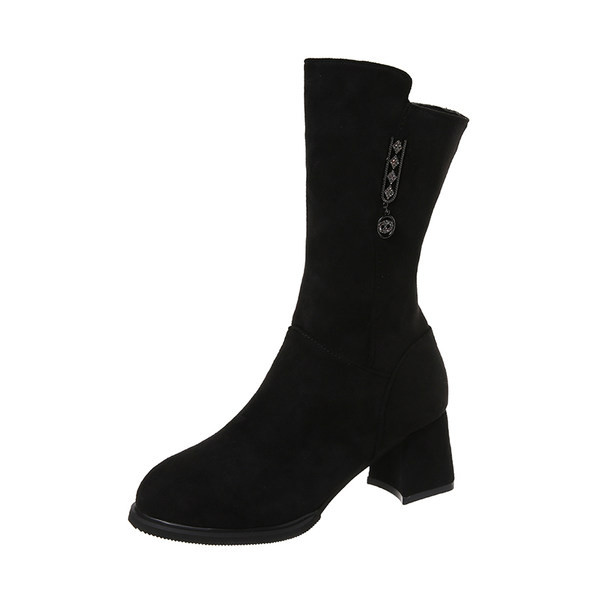 Stílusos női csizma öko velúrból, magas 6 cm-es sarokkal