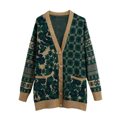 Cardigan de dama cu lungime medie si model floral