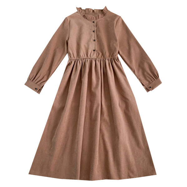 Moodne naiste lõikega nööpide ja pikkade varrukatega kleit