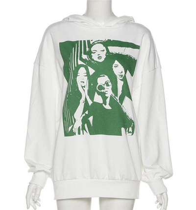 Hétköznapi női pulóver kapucnival és mintával