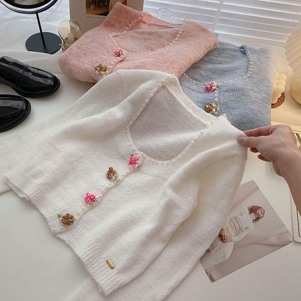 Lühike naiste kardigan pärlitega