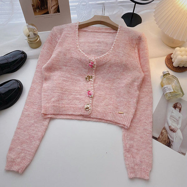 Lühike naiste kardigan pärlitega