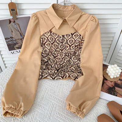 Moodne naiste pluus krae ja pikkade varrukatega