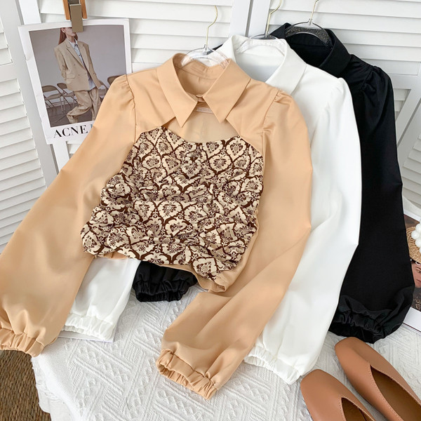 Moodne naiste pluus krae ja pikkade varrukatega