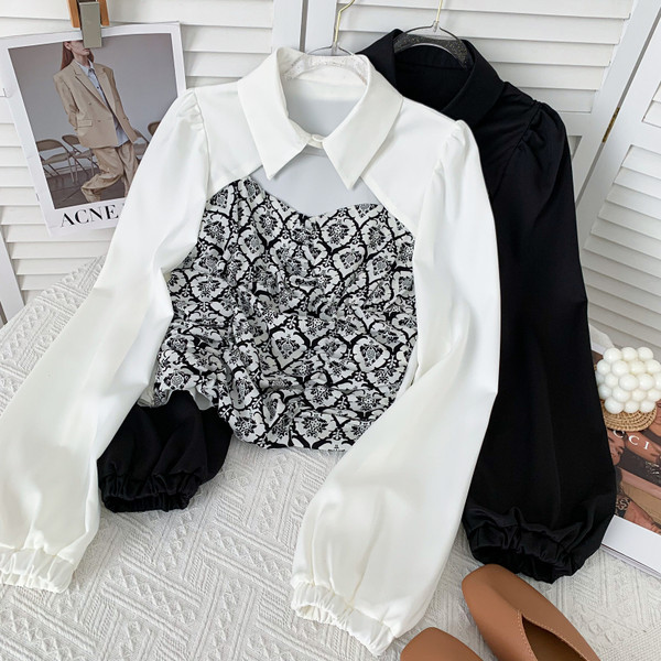 Moodne naiste pluus krae ja pikkade varrukatega