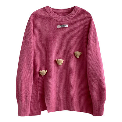 Széles női pulóver 3D elemekkel