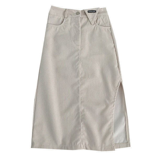 Modern női kordbársony szoknya magas derékkal és hasítékkal