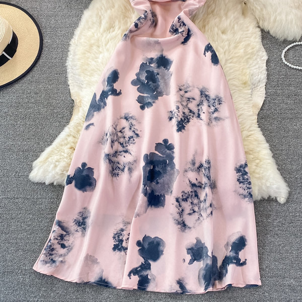 Vékony pántos, virágmintás női ruha - rózsaszín