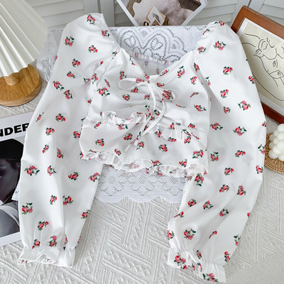 Új modell női blúz spitz nyakkivágással és virágmintával