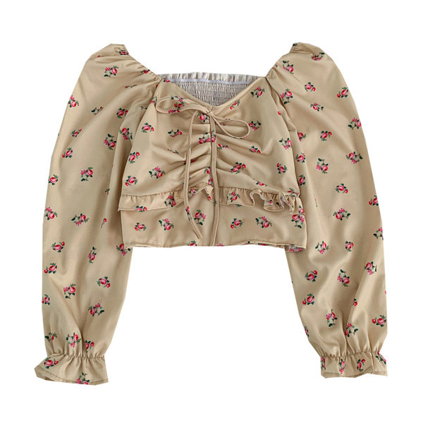 Új modell női blúz spitz nyakkivágással és virágmintával