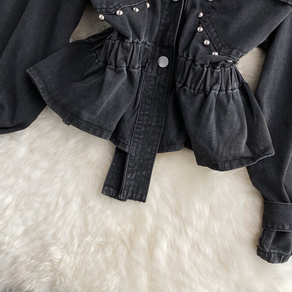 Naiste elastse vöökoha ja nööpidega teksajakk