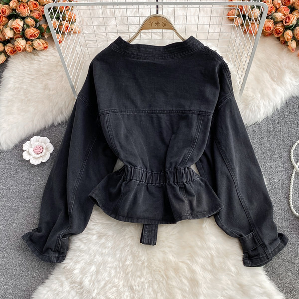 Naiste elastse vöökoha ja nööpidega teksajakk