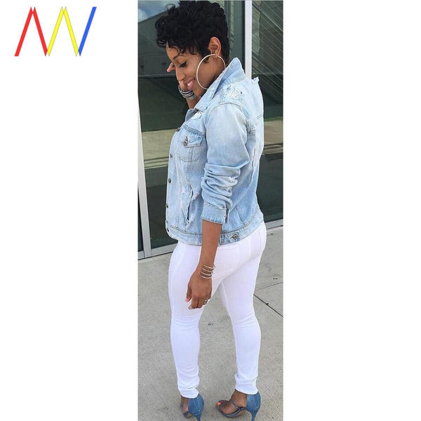 Ženska moderna teksas jakna sa poderanim motivima