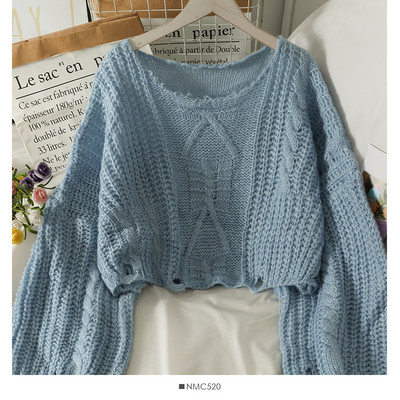 Rövid női pulóver kerek nyakkivágással