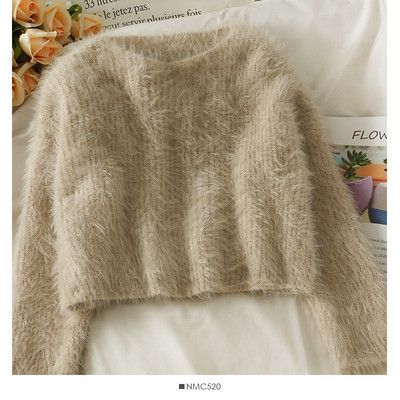 Női pehely pulóver kerek nyakkivágással és hosszú ujjal