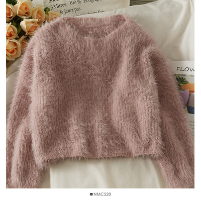 Női pehely pulóver kerek nyakkivágással és hosszú ujjal