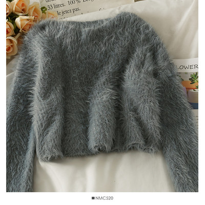 Női pehely pulóver kerek nyakkivágással és hosszú ujjal