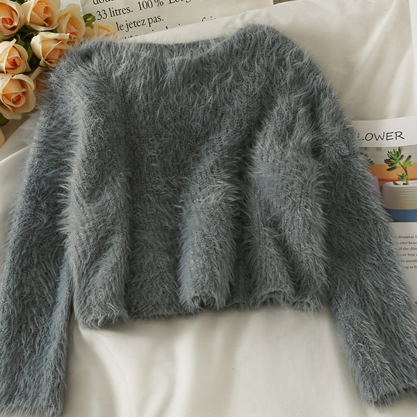 Női pehely pulóver kerek nyakkivágással és hosszú ujjal