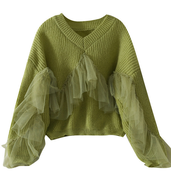 Női pulóver spitz nyakkivágással és hosszú ujjal