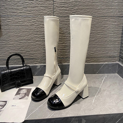 Modern női csizma eko bőrből, magas 7 cm-es sarokkal