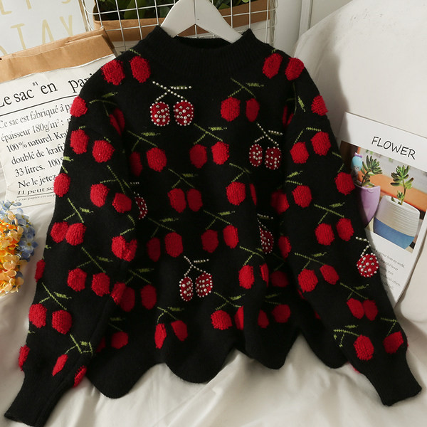 Ümara dekoltee ja pärlitega vabaaja kampsun