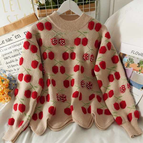 Ümara dekoltee ja pärlitega vabaaja kampsun