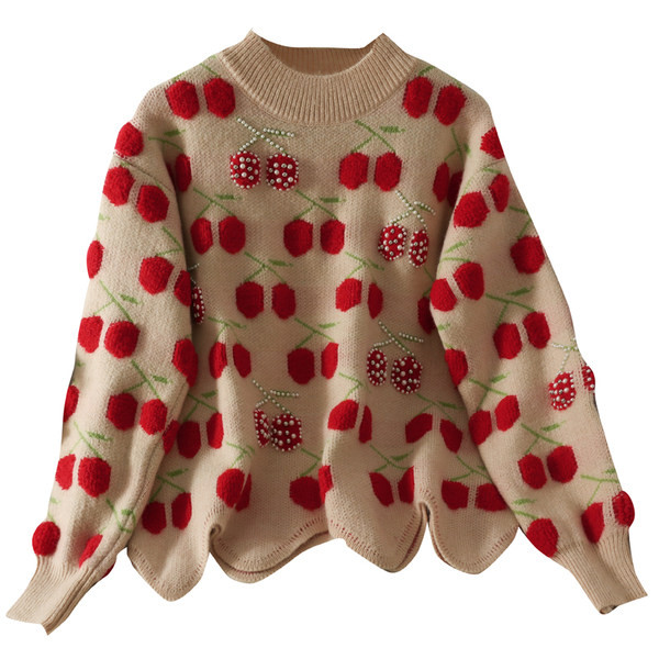 Ümara dekoltee ja pärlitega vabaaja kampsun