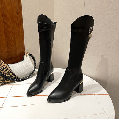 Elegantne ženske čizme s kopčom i patentnim zatvaračem na visoku petu