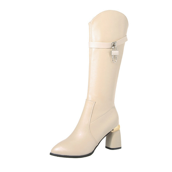 Elegantne ženske čizme s kopčom i patentnim zatvaračem na visoku petu