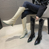 Aktualni ženski lakirani model čizama na špic sa patentnim zatvaračem