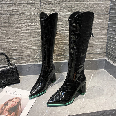 Aktualni ženski lakirani model čizama na špic sa patentnim zatvaračem