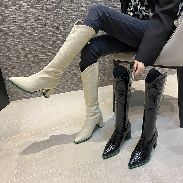 Aktualni ženski lakirani model čizama na špic sa patentnim zatvaračem