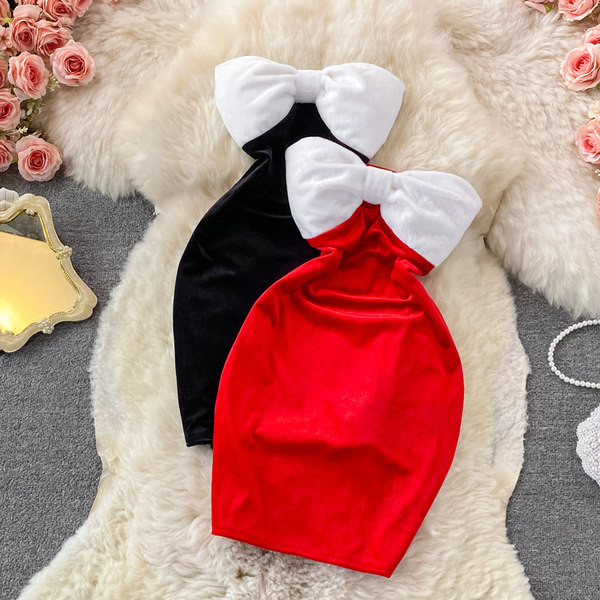 Moodne naiste lühike olkaimeta kleit kahes värvitoonis