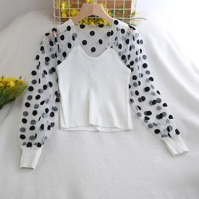 Pöttyös, hosszú ujjú női blúz