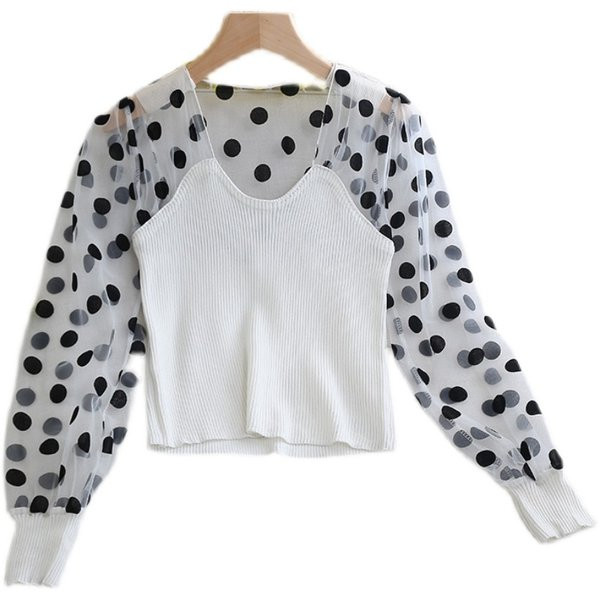 Pöttyös, hosszú ujjú női blúz
