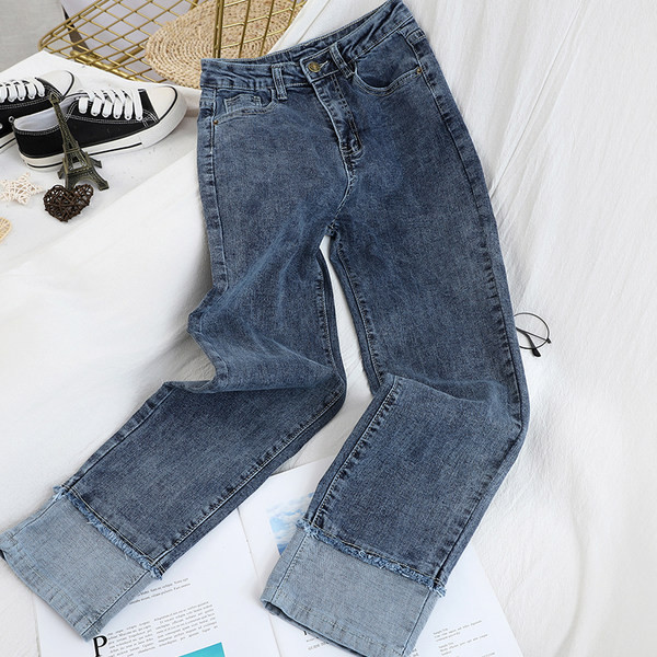 Női farmer gombos, magas derekú