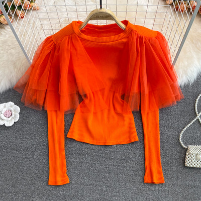 Női alkalmi blúz hosszú ujjal és tüllből