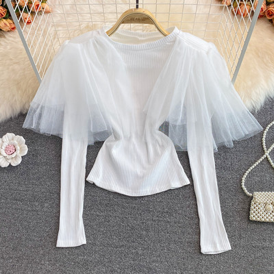 Női alkalmi blúz hosszú ujjal és tüllből