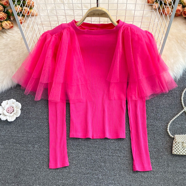 Női alkalmi blúz hosszú ujjal és tüllből