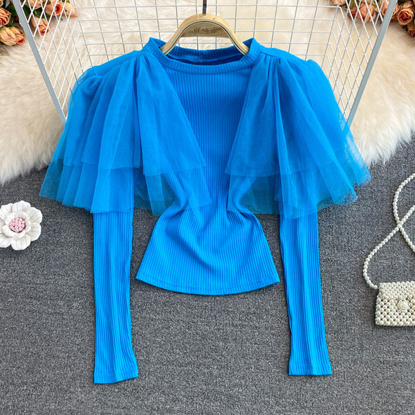 Női alkalmi blúz hosszú ujjal és tüllből