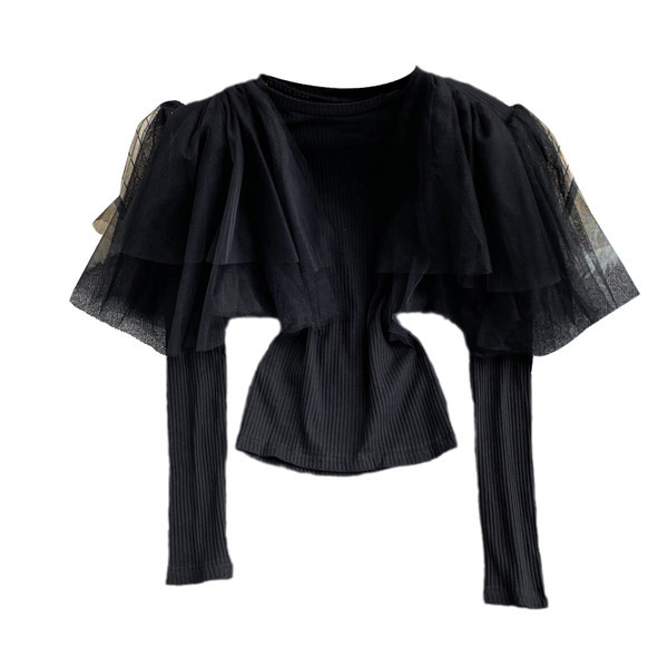 Női alkalmi blúz hosszú ujjal és tüllből