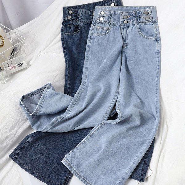 Alkalmi farmernadrág gombokkal és zsebekkel - nőknek