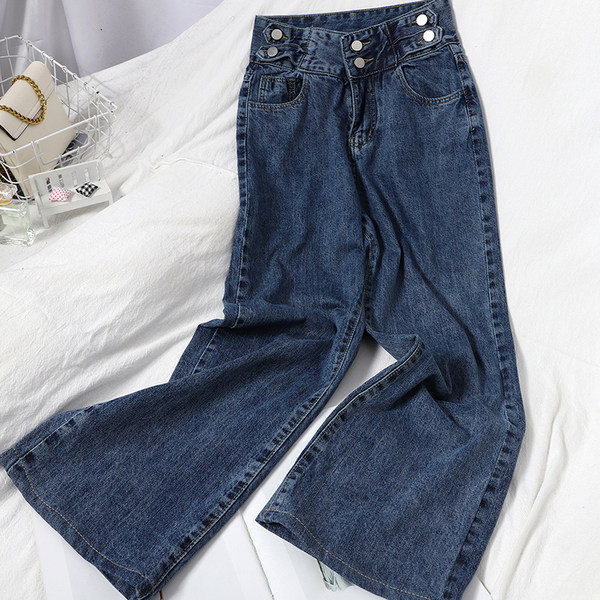 Alkalmi farmernadrág gombokkal és zsebekkel - nőknek