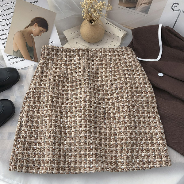 Γυναικεία φούστα tweed με υψηλή μέση